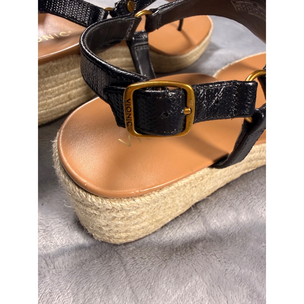 Vionic Wedge Black Leather Espadrille‎ Sandals Womens 10 - Picture 9 of 9